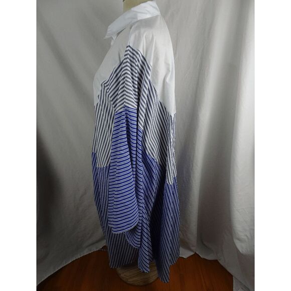 Buxom Curvy Stripe Asymmetrical Sleeve Shirt Dress with Cinched Waist Size 3XL - Picture 4 of 9